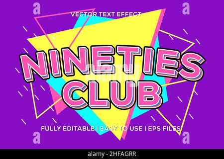 nineties club vector text effect fully editable. easy to use Stock Vector