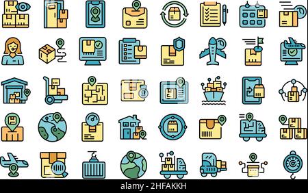 Parcel tracking icons set outline vector. Logistic ship. Delivery storage Stock Vector