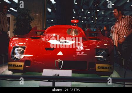 Alfa Romeo Tipo 33 TT12 at the Frankfurt Motor Show in the 1970s, Germany Stock Photo