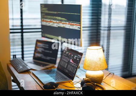 Programmer workplace with computers Stock Photo