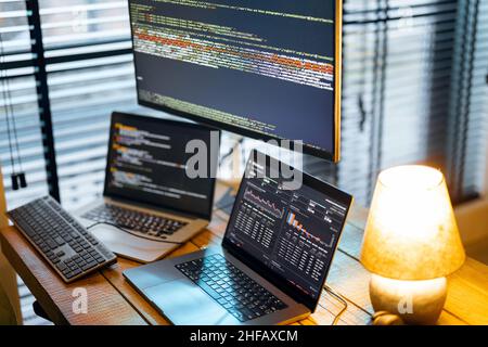 Programmer workplace with computers Stock Photo