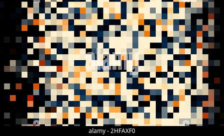 Abstract rows of colorful pixels blinking and moving from right to left on black background, seamless loop. Small squares of different colors flowing Stock Photo