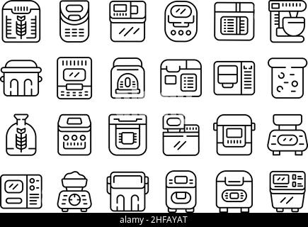 Breadmaker icons set outline vector. Kitchen machine. Machine food Stock Vector