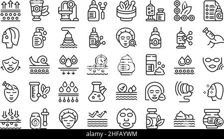 Anti-aging cosmetics icons set outline vector. Face beauty. Facial treatment Stock Vector