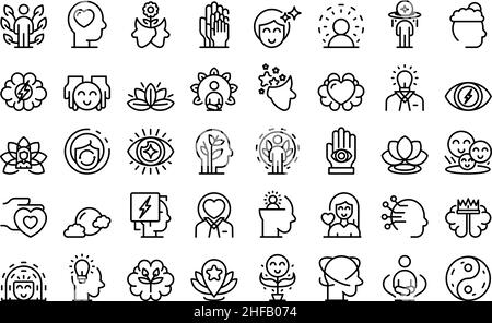 Mindfulness icons set outline vector. Mind stress. Relax peace Stock Vector