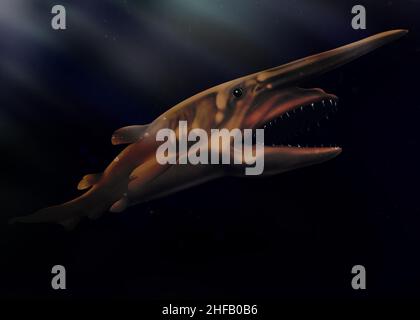 Goblin shark (Mitsukurina owstoni) deep-sea shark. Living fossil. Shark Illustration  isolated. Deep sea creature fish. Stock Photo