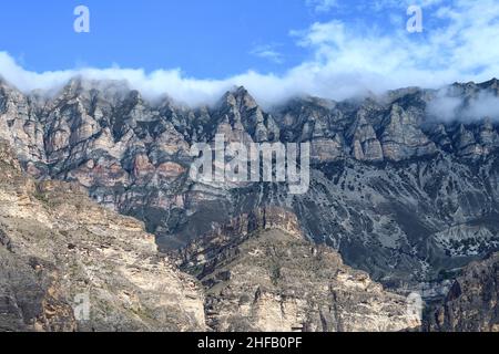 View of the Gimry mountain range on a September afternoon. Republic of Dagestan, Russia Stock Photo