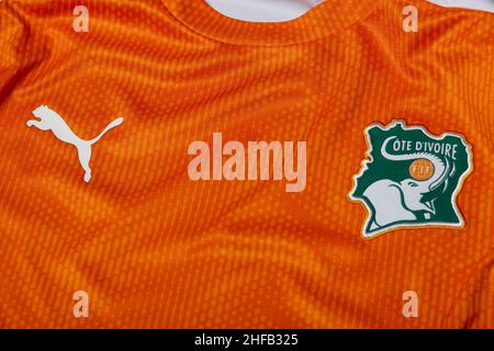 Close up of Ivory Coast National Football team kit. Stock Photo