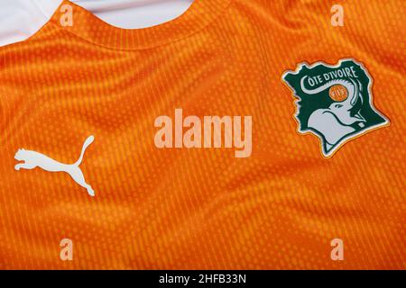 Close up of Ivory Coast National Football team kit. Stock Photo