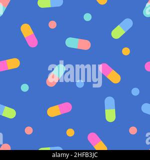 Pills seamless pattern, medicine texture. Vitamins, dietary supplements background. Tablets pattern. Vector illustration Stock Vector