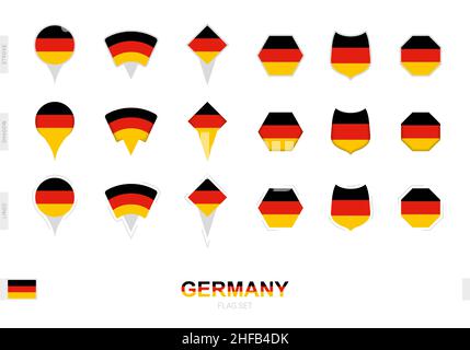 Collection of the Germany flag in different shapes and with three different effects. Vector flag set. Stock Vector