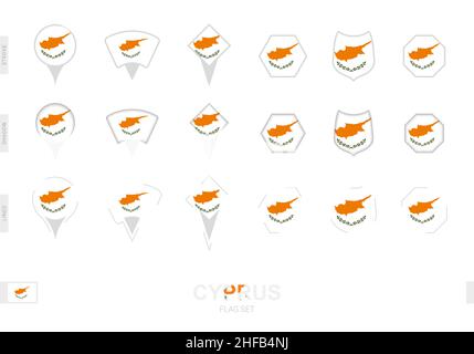 Collection of the Cyprus flag in different shapes and with three different effects. Vector flag set. Stock Vector