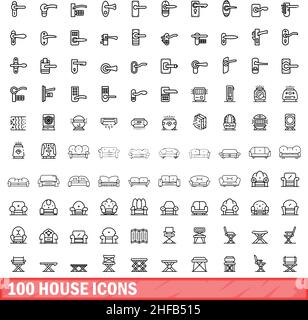 100 house icons set. Outline illustration of 100 house icons vector set isolated on white background Stock Vector