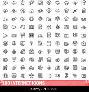 100 internet icons set. Outline illustration of 100 internet icons vector set isolated on white background Stock Vector