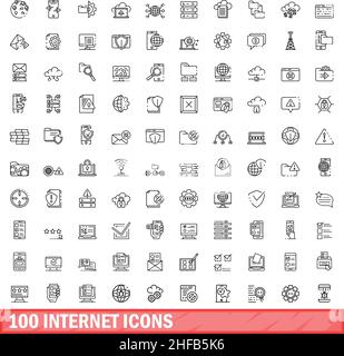 100 internet icons set. Outline illustration of 100 internet icons vector set isolated on white background Stock Vector