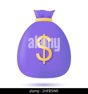 3d money bag with dollar icon Stock Vector