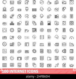100 internet icons set. Outline illustration of 100 internet icons vector set isolated on white background Stock Vector