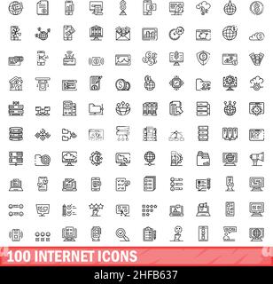 100 internet icons set. Outline illustration of 100 internet icons vector set isolated on white background Stock Vector