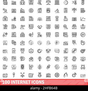 100 internet icons set. Outline illustration of 100 internet icons vector set isolated on white background Stock Vector