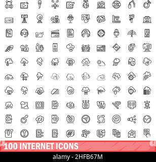 100 internet icons set. Outline illustration of 100 internet icons vector set isolated on white background Stock Vector