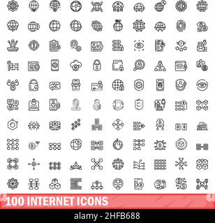 100 internet icons set. Outline illustration of 100 internet icons vector set isolated on white background Stock Vector