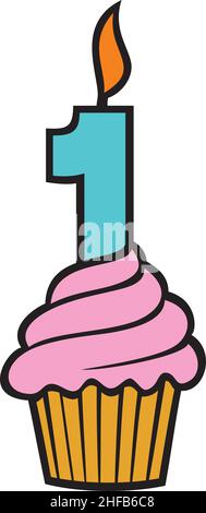 First birthday cake with candle vector illustration Stock Vector