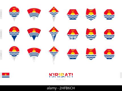 Collection of the Kiribati flag in different shapes and with three different effects. Vector flag set. Stock Vector