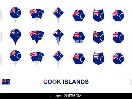 Collection of the Cook Islands flag in different shapes and with three different effects. Vector flag set. Stock Vector