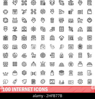 100 internet icons set. Outline illustration of 100 internet icons vector set isolated on white background Stock Vector
