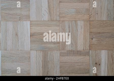 parquet floor, Oak square parquet floor texture or background, wooden slat pattern view from top or above. wooden surface Stock Photo