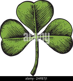 A classic green three leaf clover enclosed inside a circular badge ...