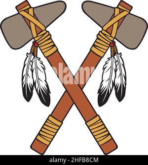 Crossed native American tomahawk vector illustration Stock Vector