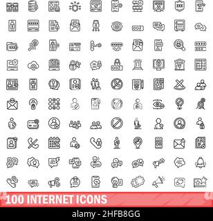 100 internet icons set. Outline illustration of 100 internet icons vector set isolated on white background Stock Vector