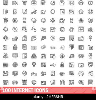 100 internet icons set. Outline illustration of 100 internet icons vector set isolated on white background Stock Vector