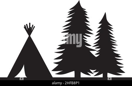 Native American wigwam (indian tepee) and trees landscape vector illustration Stock Vector