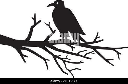 Raven on branch vector illustration Stock Vector