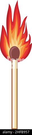 Burning match stick on a white background vector illustration Stock Vector