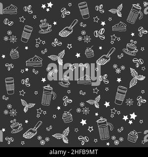 Coffee shop, café pattern doodle for wallpaper seamless pattern, wall covering, Print, Textile Scrapbooking, Feature wall Stock Vector