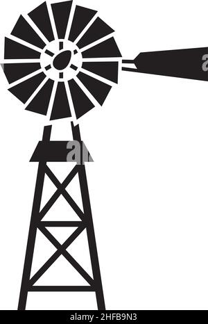 Silhouette of a water pumping windmill vector illustration Stock Vector