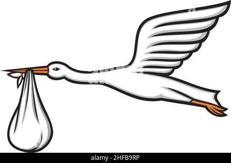 Stork carrying a baby in its beak vector illustration Stock Vector