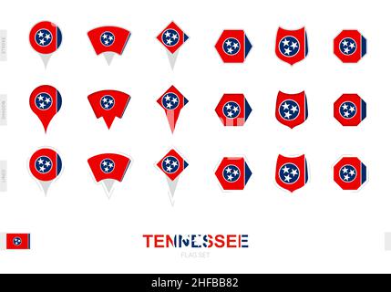 Collection of the Tennessee flag in different shapes and with three different effects. Vector flag set. Stock Vector