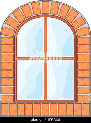Wooden window on brick wall  vector illustration Stock Vector