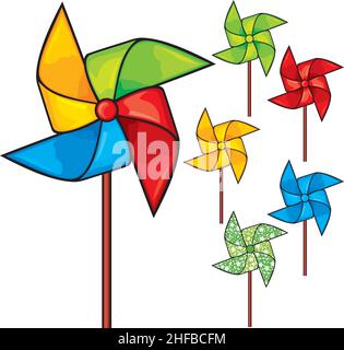 Pinwheel collection (windmill propeller set). Vector illustration. Stock Vector