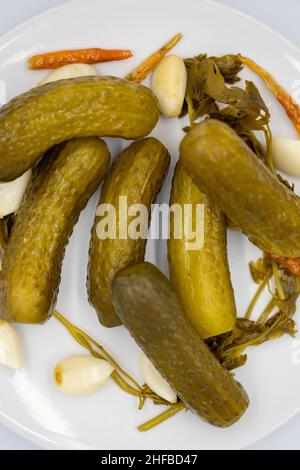 Closeup View Of Pickled Cucumber With Dill And Garlic Stock Photo - Alamy