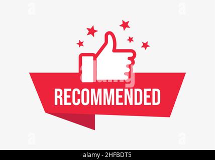 Red vector banner recommended with thumb up Stock Vector