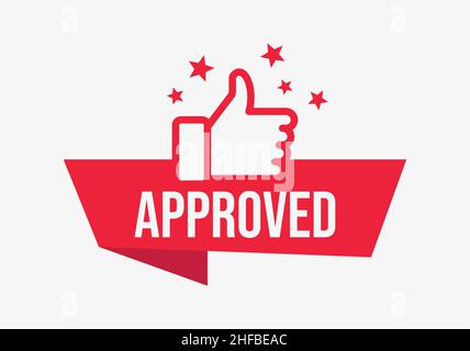 Red vector approved banner with thumb up Stock Vector