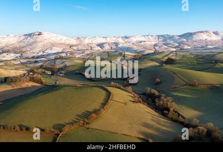 Lake District Cumbrian Fells from above, Whiteside Pike far left, Whinfell Beacon top centre. 4th Jan 2022. Stock Photo