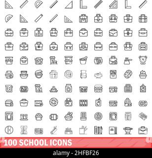 100 school icons set. Outline illustration of 100 school icons vector set isolated on white background Stock Vector