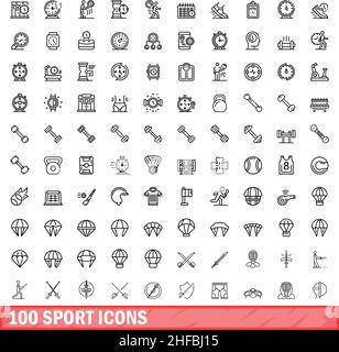 100 sport icons set. Outline illustration of 100 sport icons vector set isolated on white background Stock Vector