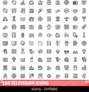 100 television icons set. Outline illustration of 100 television icons vector set isolated on white background Stock Vector